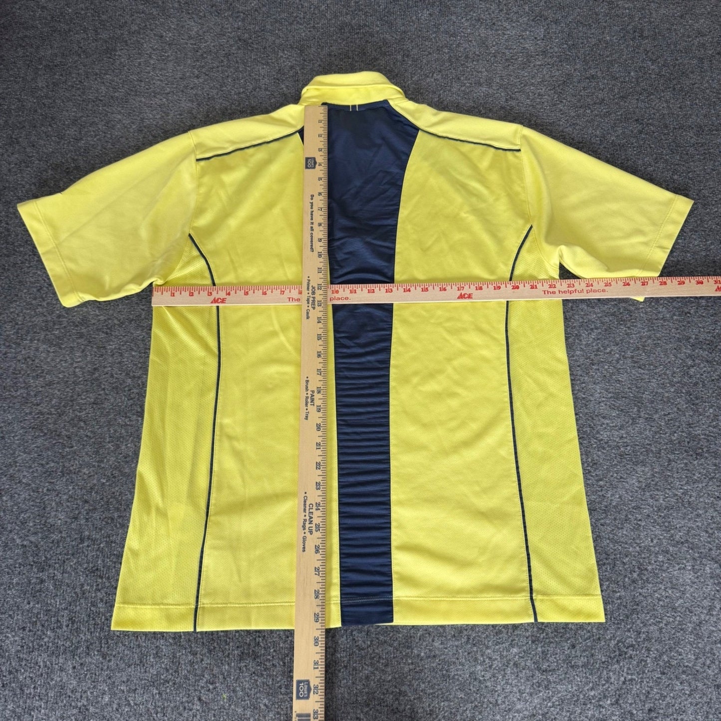 Nike Golf Fit Dry Polo Shirt Men Large Yellow Navy Blue Quarter Zip Short Sleeve