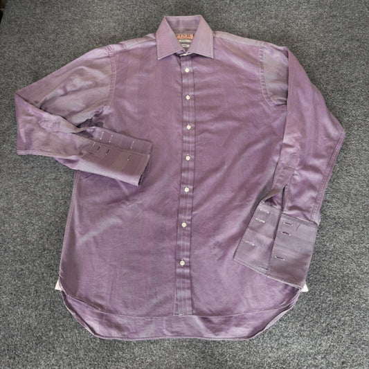 Thomas Pink Prestige Mens Purple Herringbone Dress Shirt 15 33.5 French Cuff