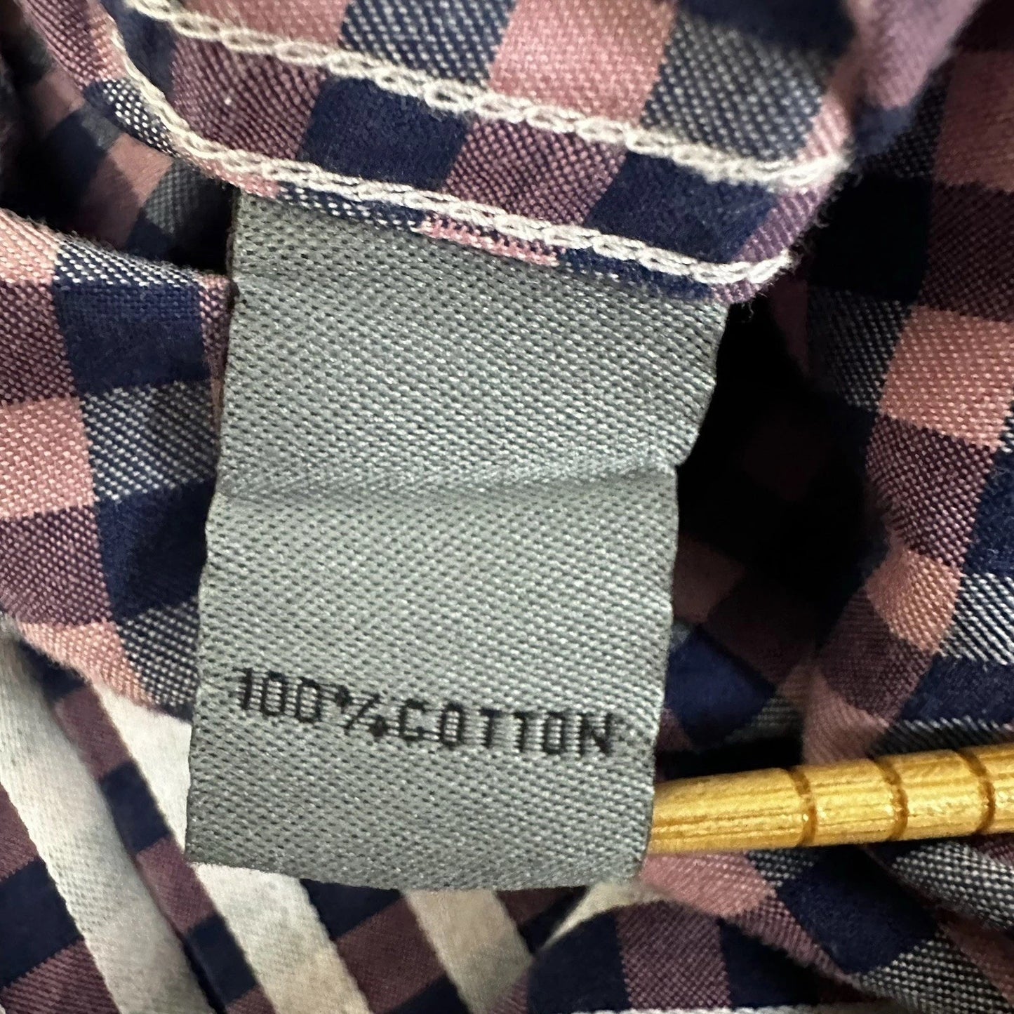 Johnston & Murphy Dress Shirt Mens Medium Purple Gingham Tailored Fit Button Up