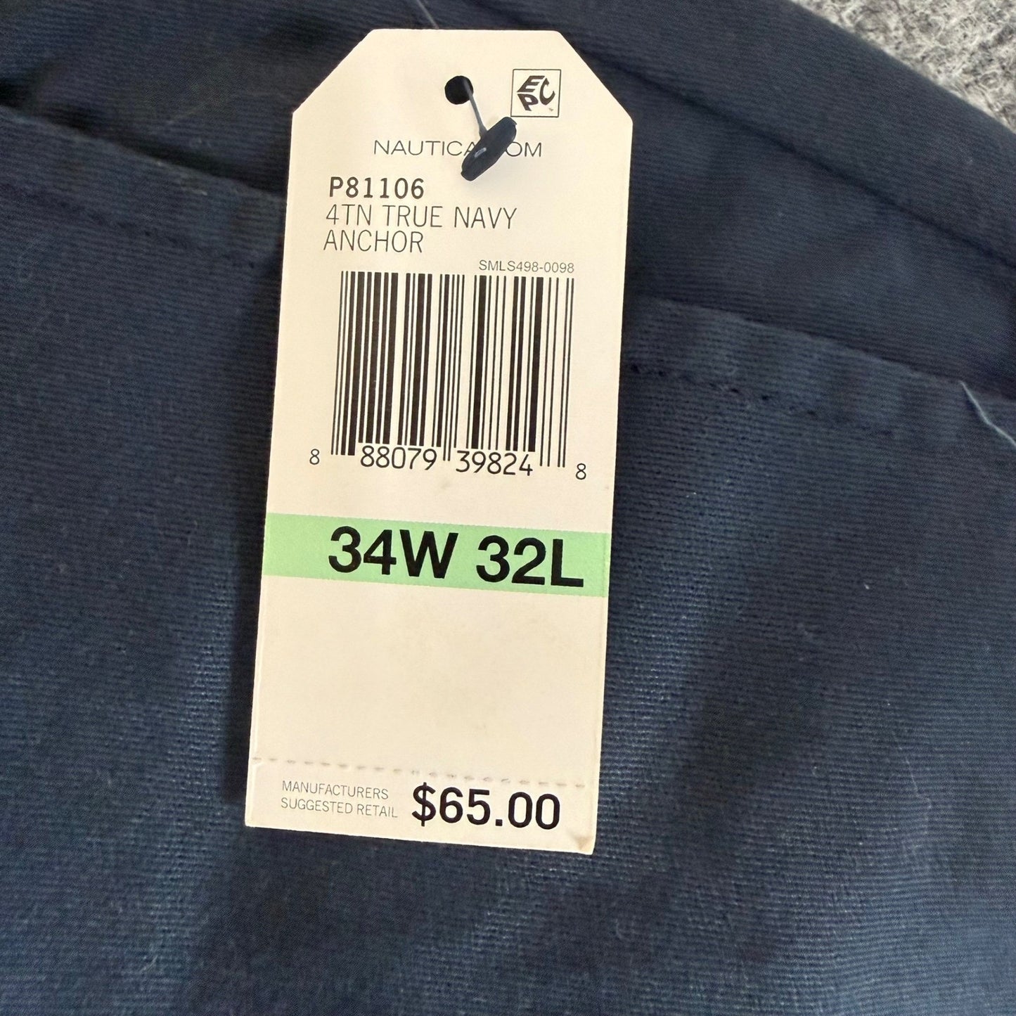 Nautica Deck Pant Mens 34x32 Navy Blue Stretch Classic Fit Chino Pant NEW Casual