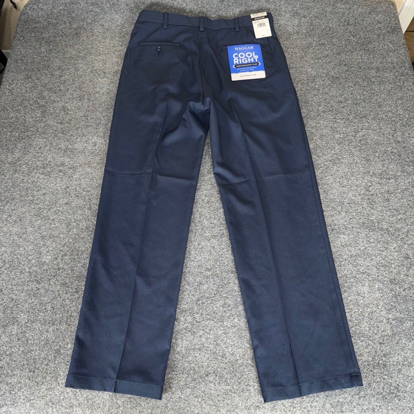 Haggar Cool Right Performance Flex Dress Pants Mens 34x32 Navy Blue Classic Fit
