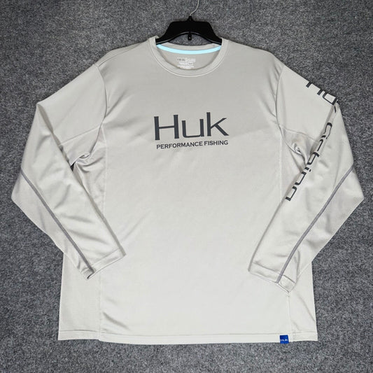 Huk Performance Fishing Shirt Long Sleeve Moisture Wicking Gray XL