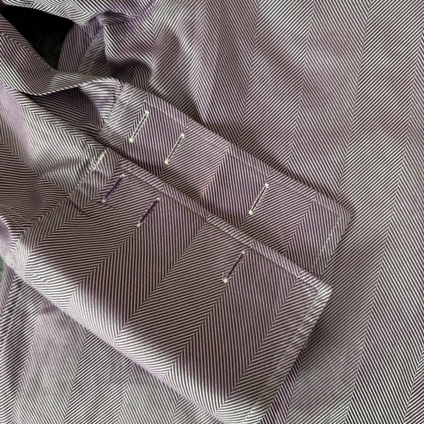Thomas Pink Prestige Mens Purple Herringbone Dress Shirt 15 33.5 French Cuff