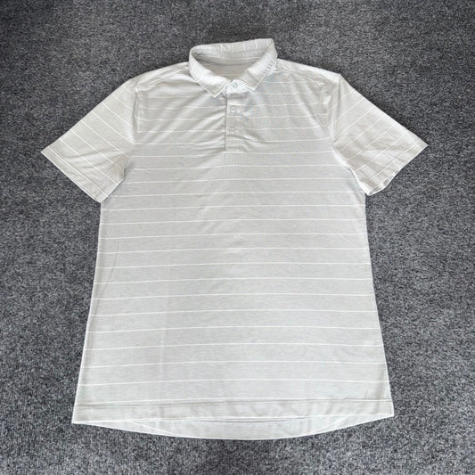 Lululemon Men Gray Striped Polo Shirt Small Short Sleeve Golf Casual Performance