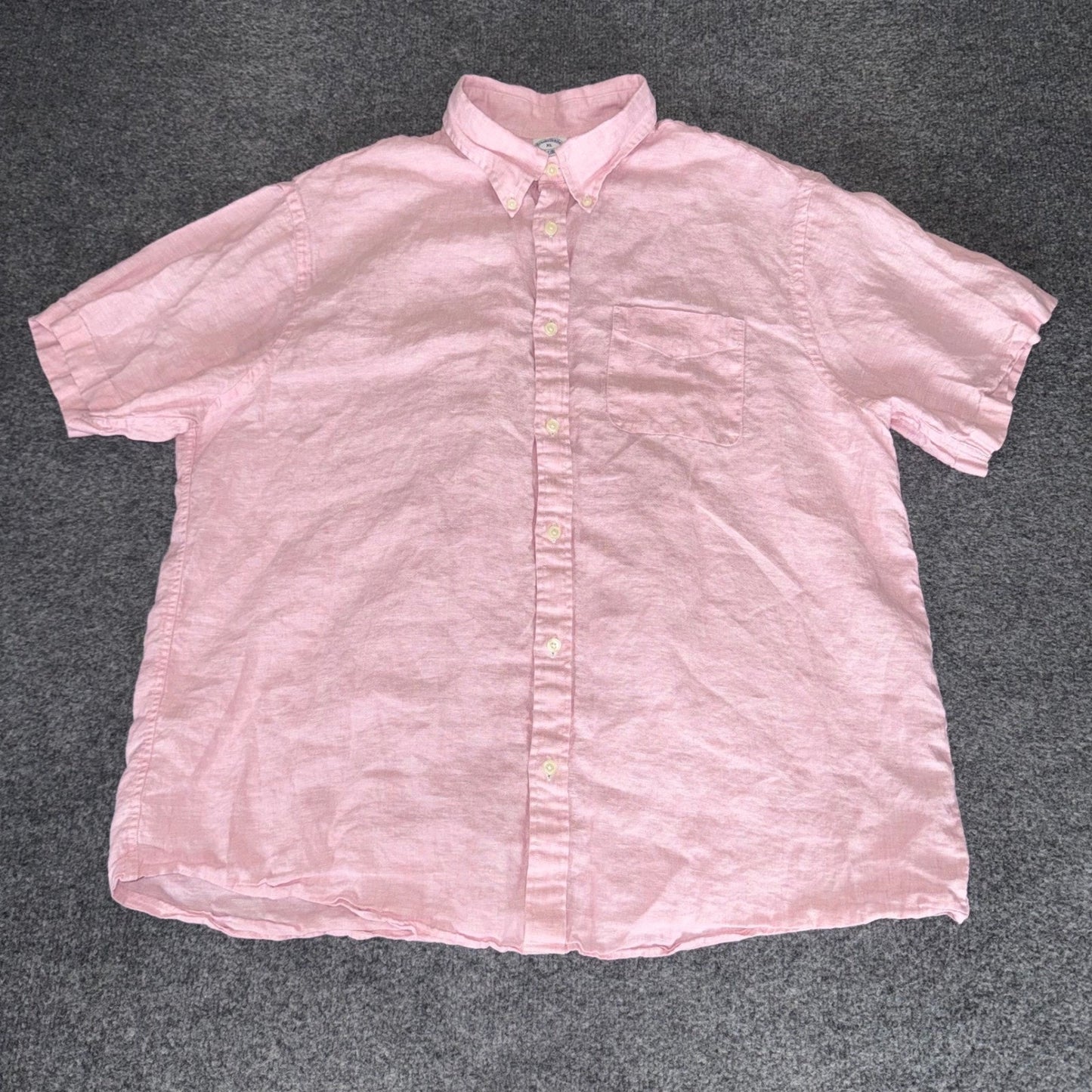 Brooks Brothers Mens XL Pink Baird McNutt Irish Linen Short Sleeve Button Down