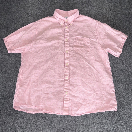 Brooks Brothers Mens XL Pink Baird McNutt Irish Linen Short Sleeve Button Down
