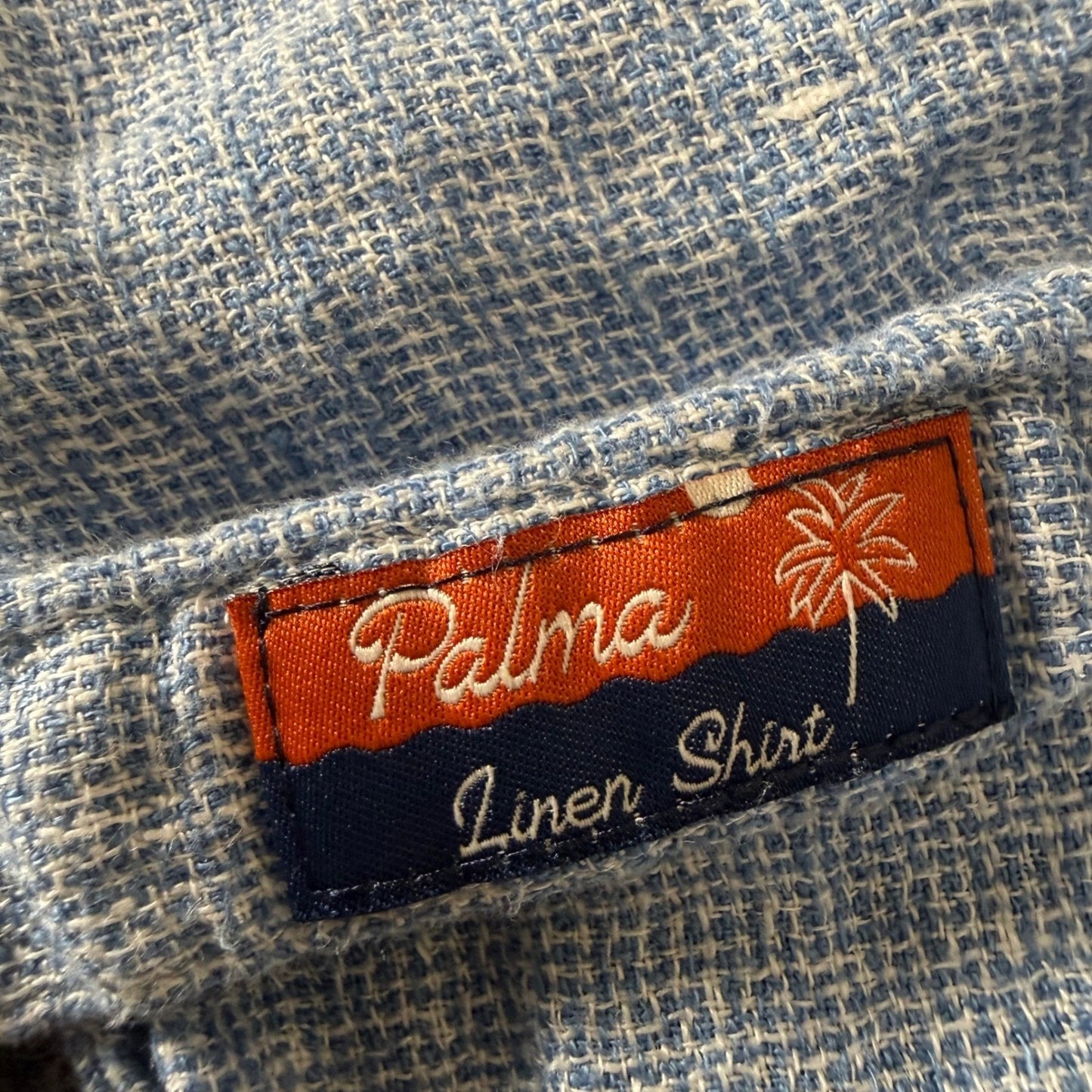 Faherty Palma Linen Shirt Mens Medium Blue Short Sleeve Button Up Casual Beach