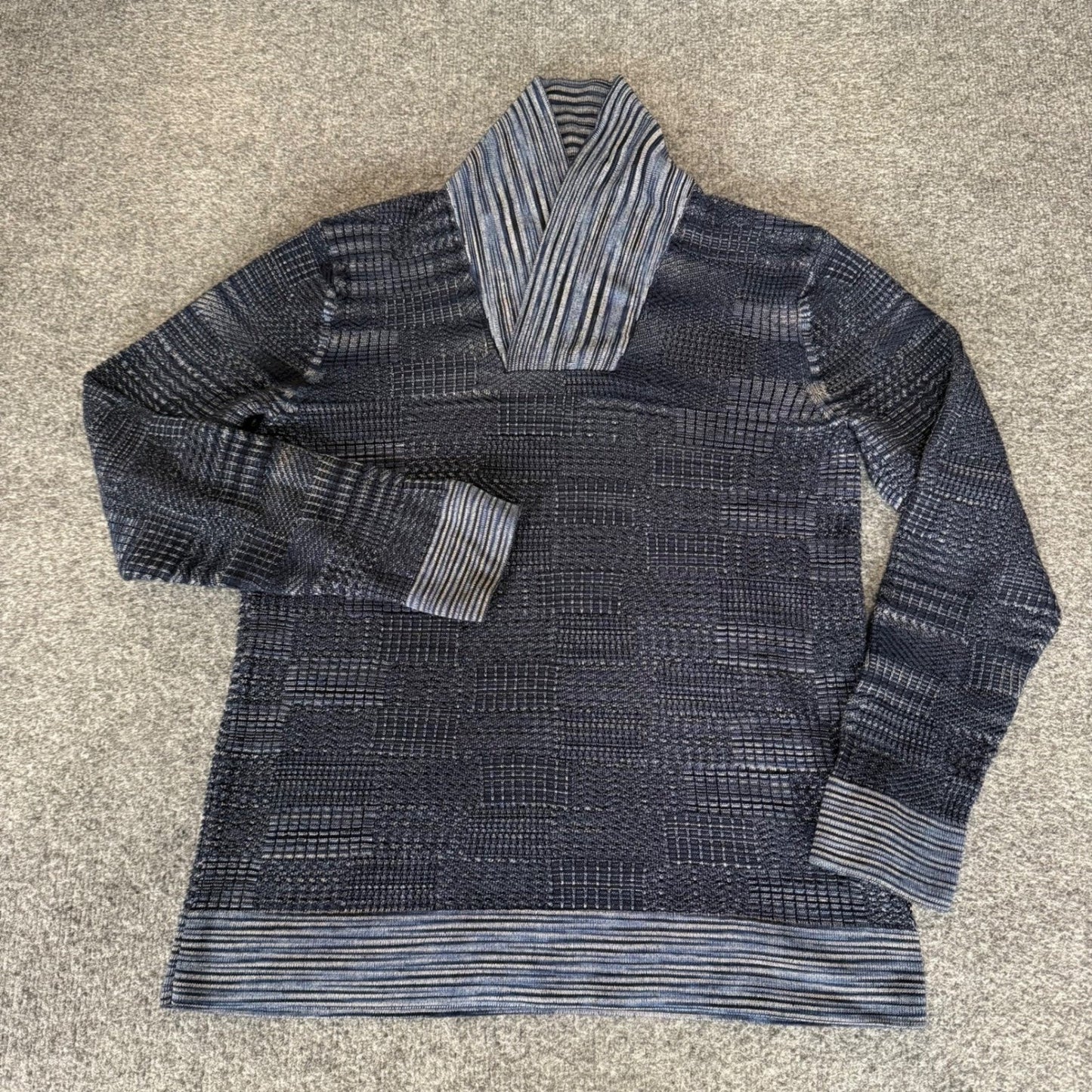 Armani Exchange Mens Navy Blue Textured Shawl Collar Pullover Sweater Large