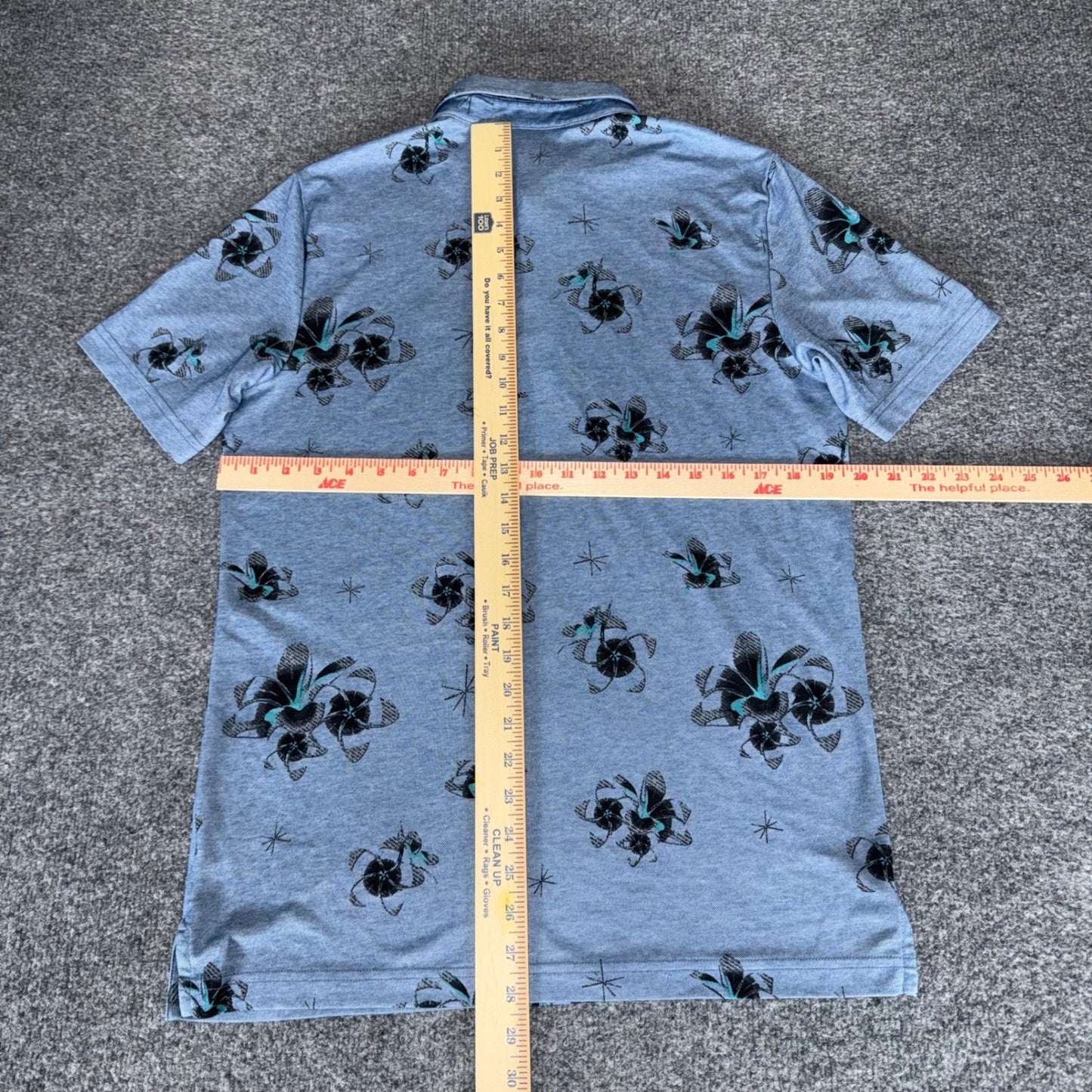 Travis Mathew Polo Shirt Mens Medium Blue Floral Golf Stretch Casual Athletic