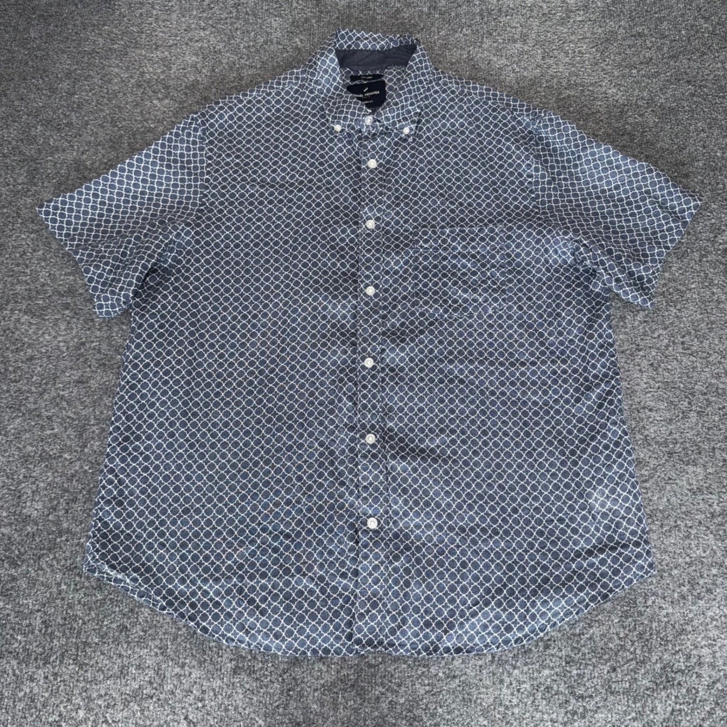 Daniel Hechter Paris Linen Shirt Mens XL Geometric Short Sleeve Button Up Casual