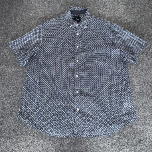 Daniel Hechter Paris Linen Shirt Mens XL Geometric Short Sleeve Button Up Casual