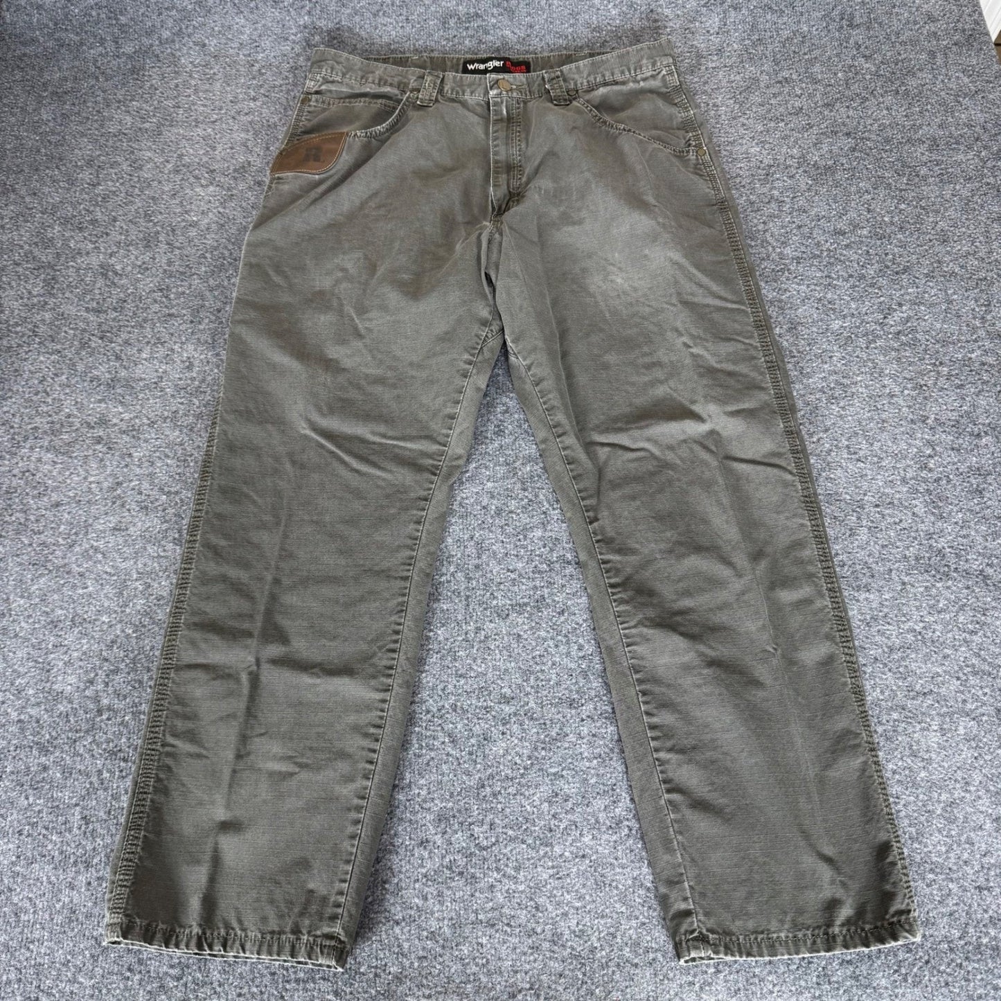 Wrangler Riggs Workwear Pants Mens 34x28 Olive Ripstop Cargo Utility Durable