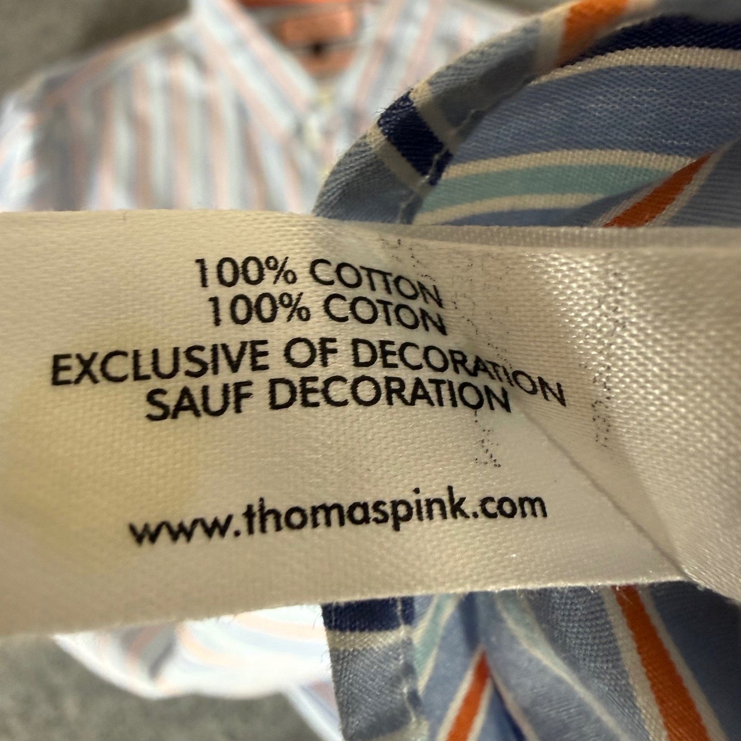 Thomas Pink Shirt Mens L Blue Striped Luxury Dress Office Business Casual Cotton