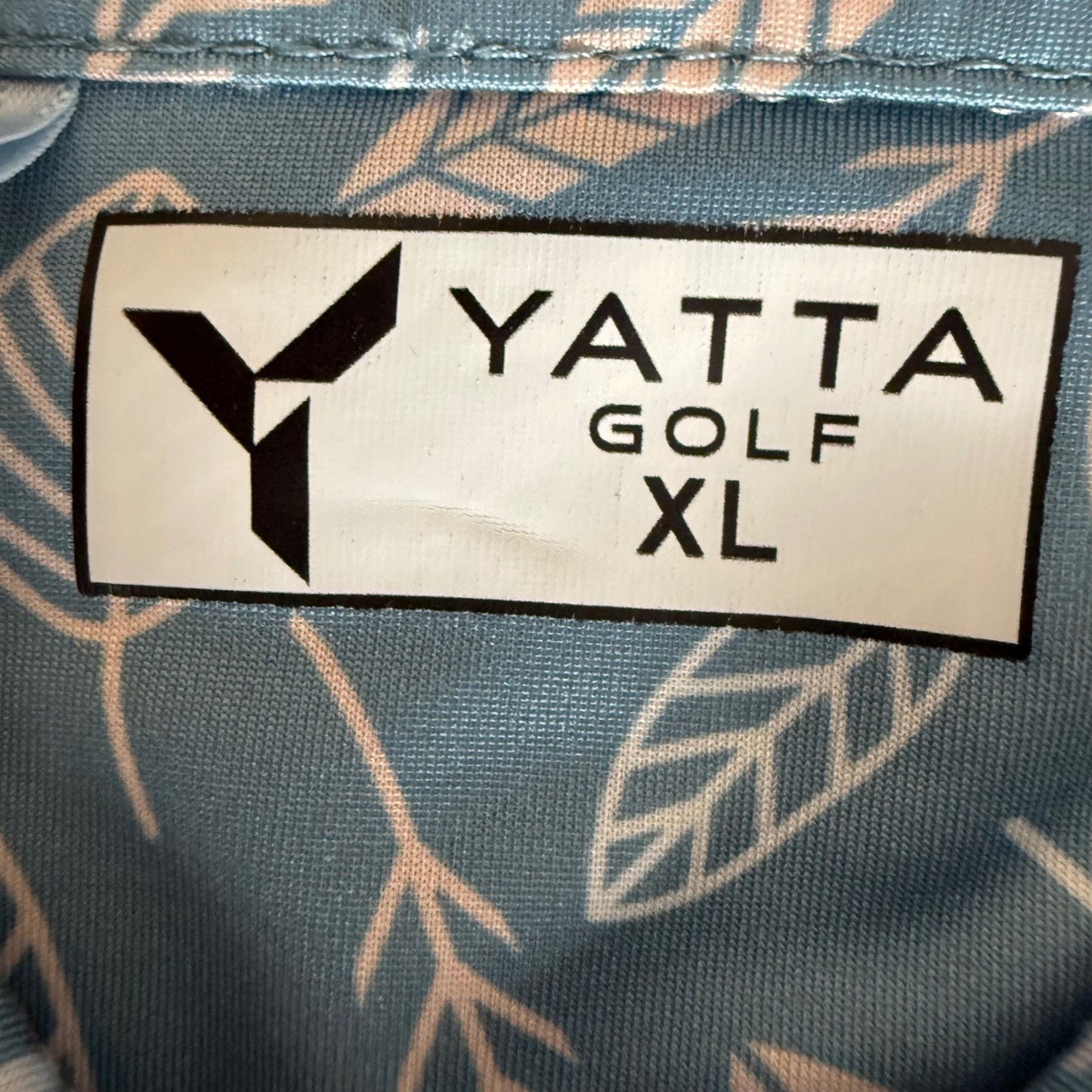 Yatta Golf Mens XL Blue Leaf Print Performance Polo Shirt Short Sleeve Stretch