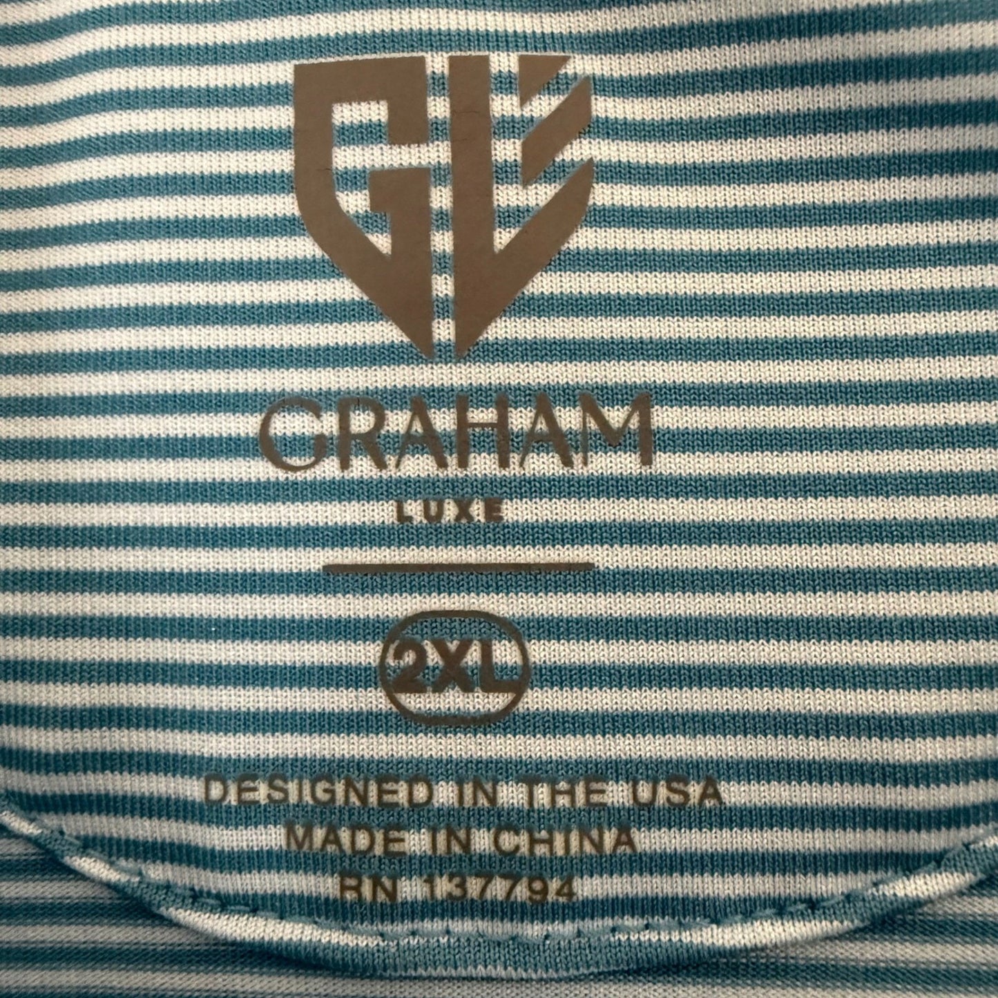 Graham Luxe Golf Polo Shirt Striped Athletic Short Sleeve Stretch Blue Men's 2XL