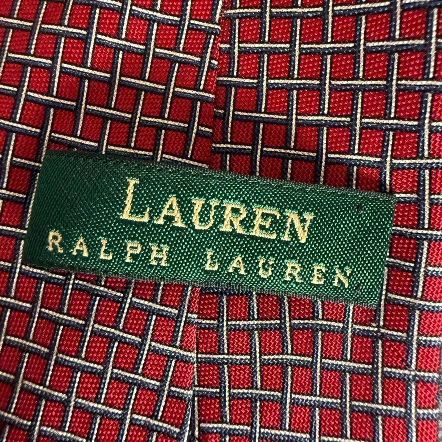 Lauren Ralph Lauren Green Label Mens Red Grid Silk Tie Hand Finished USA Made