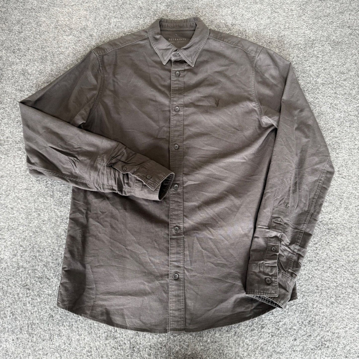 AllSaints Huntingdon Long Sleeve Shirt Mens XS Gray Cotton Button Up Casual