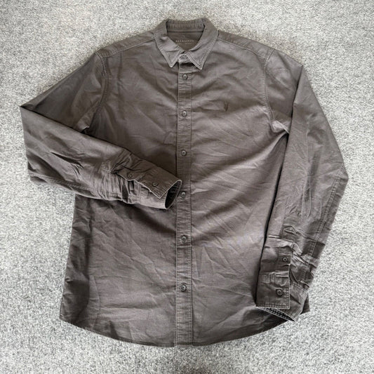 AllSaints Huntingdon Long Sleeve Shirt Mens XS Gray Cotton Button Up Casual