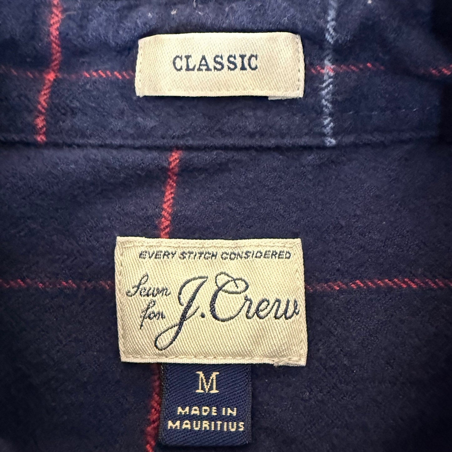 J.Crew Mens Classic Fit Flannel Shirt Navy Blue Long Sleeve Plaid Cotton Medium