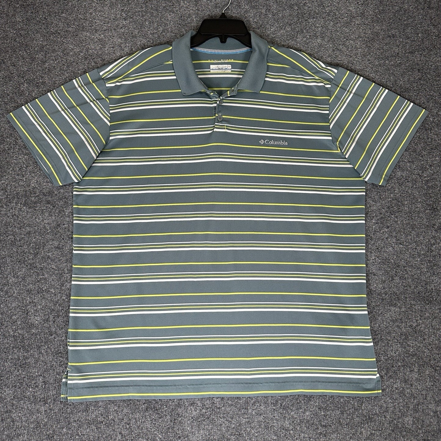 Columbia Polo Shirt Mens XL Green Striped Omni-Shade Short Sleeve Casual Adult