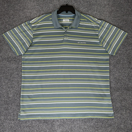 Columbia Polo Shirt Mens XL Green Striped Omni-Shade Short Sleeve Casual Adult