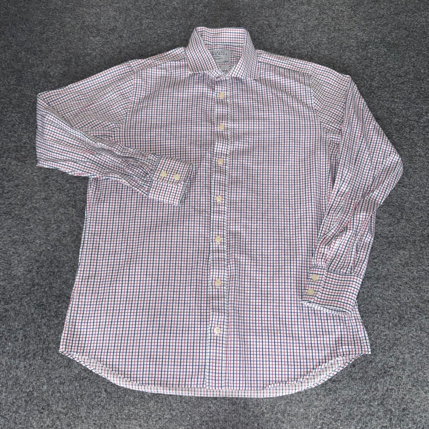 Charles Tyrwhitt Men 16/34 Slim Fit Tattersall Check Cotton Dress Shirt Red Blue