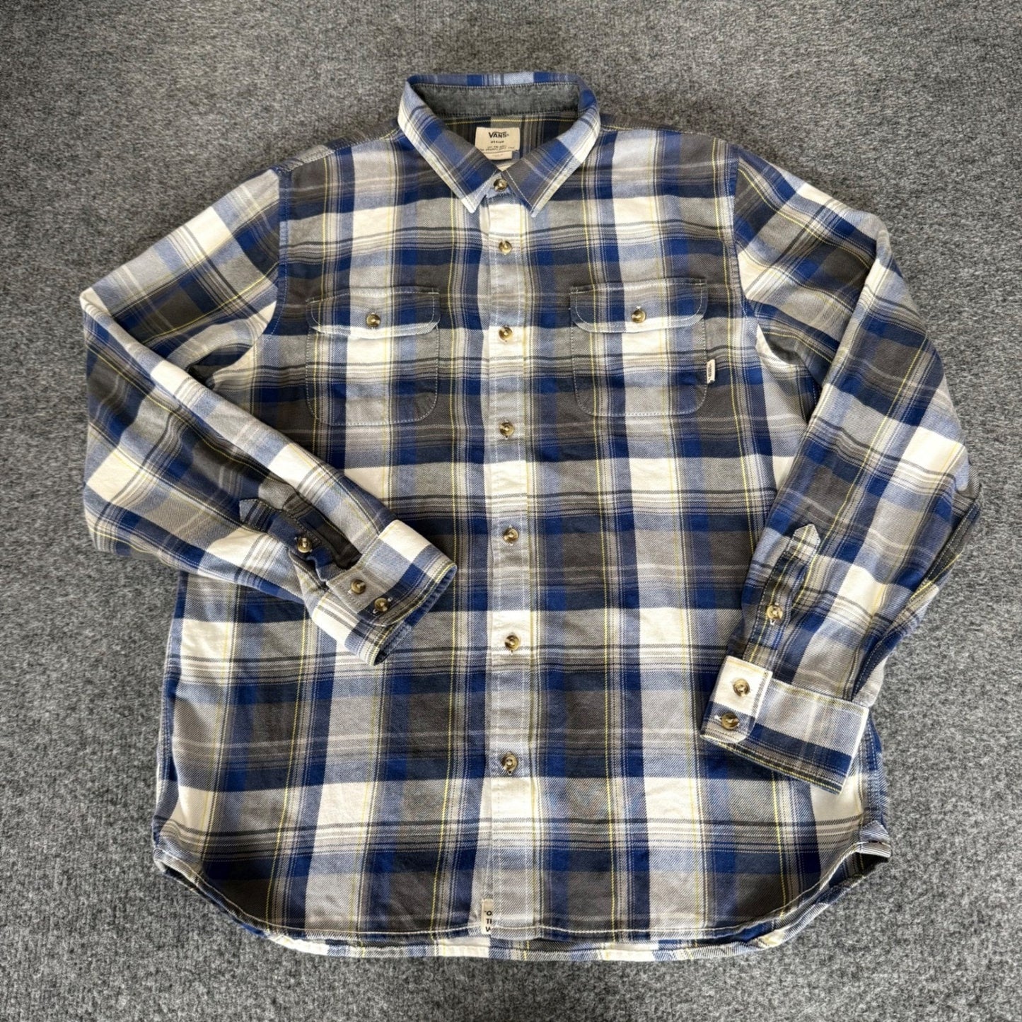 Vans Off The Wall Mens M Blue Plaid Flannel Long Sleeve Button Up Shirt Skate