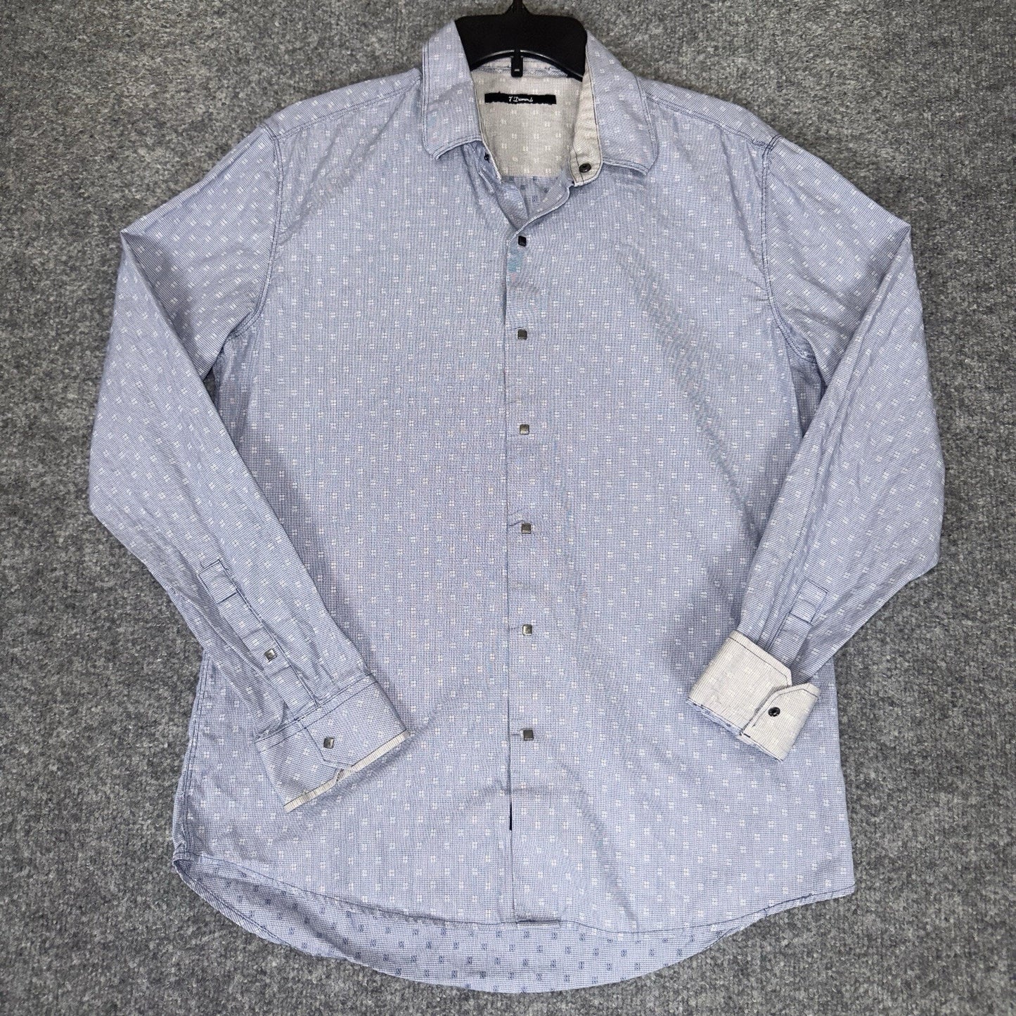 7 Diamonds Shirt Mens M Blue Flip Cuff Pearl Snap Long Sleeve Button Up Adult