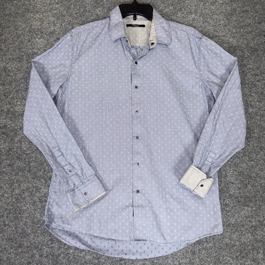 7 Diamonds Shirt Mens M Blue Flip Cuff Pearl Snap Long Sleeve Button Up Adult