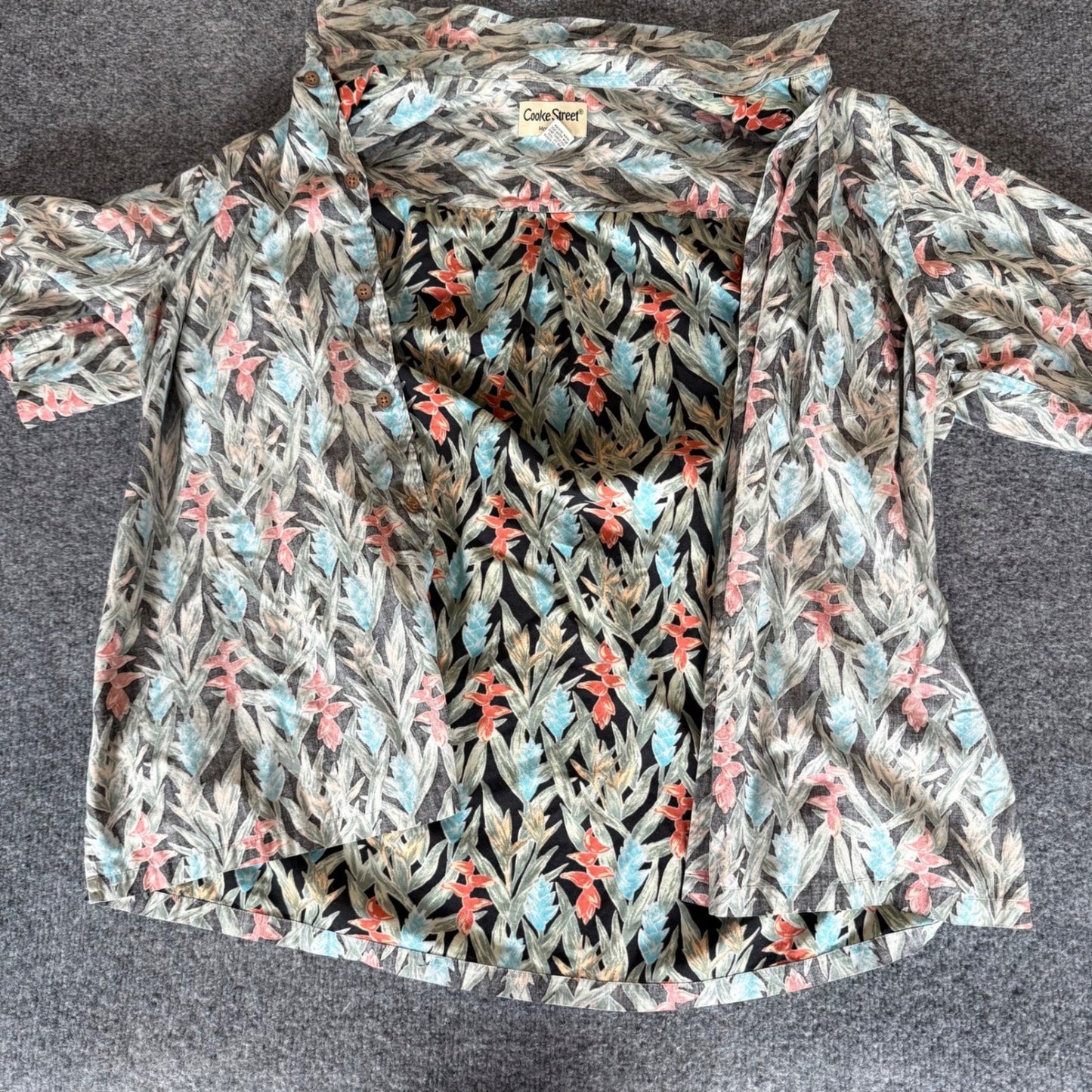 Cooke Street Hawaiian Shirt Men XL Floral Reverse Print Button Up Aloha Tropical