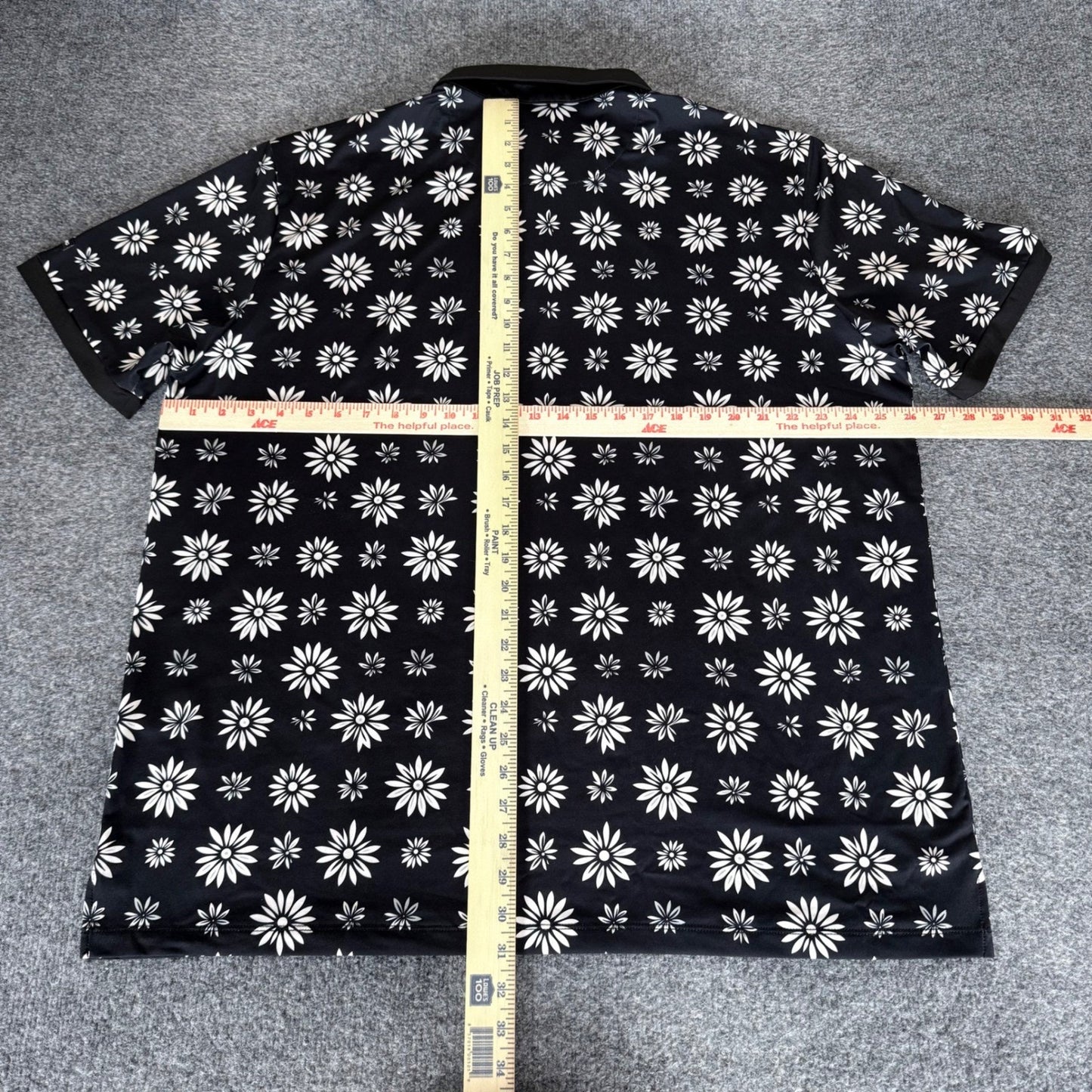 Byrdgang Mens Floral Daisy Polo Shirt 2XL Black White Short Sleeve Stretch Top