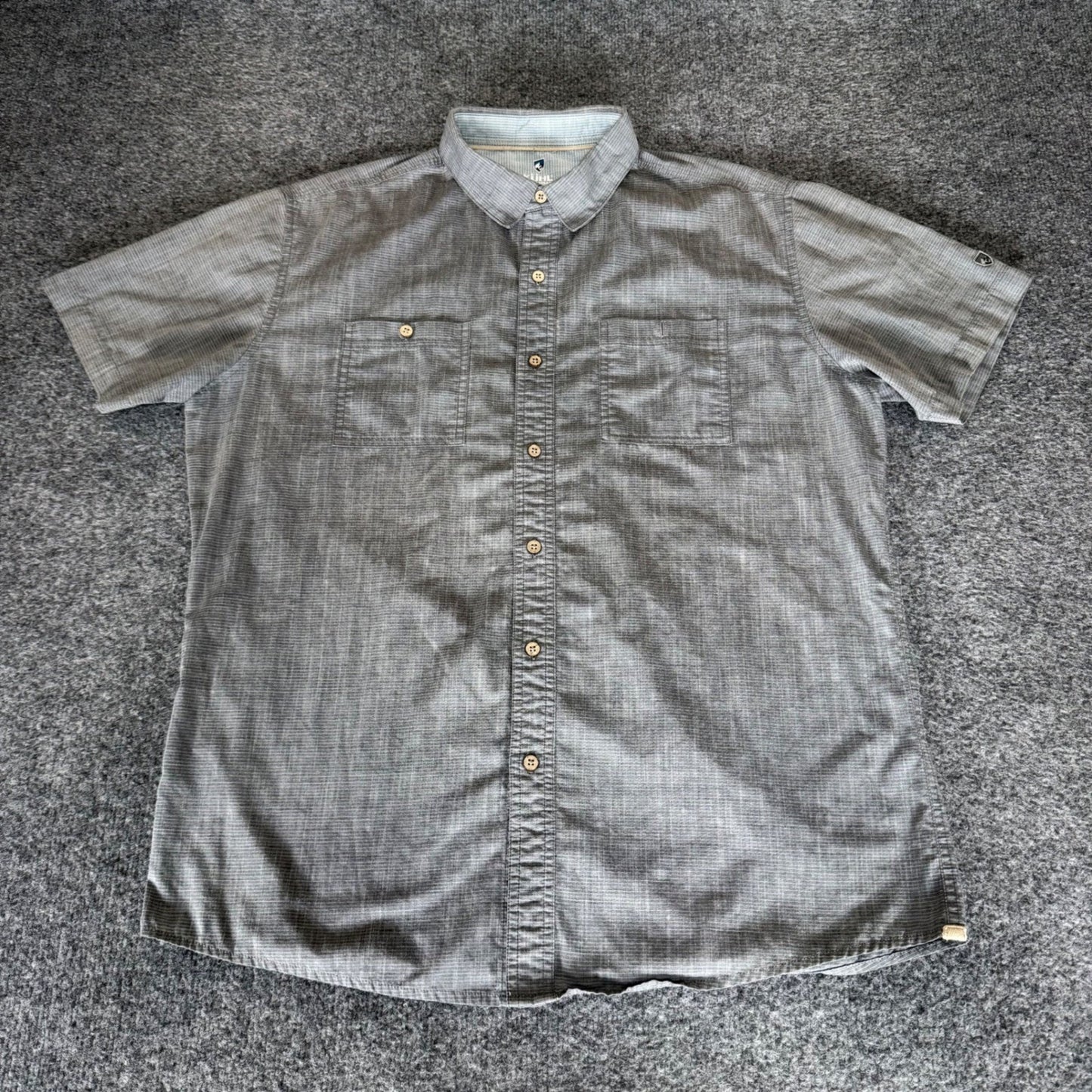 Kuhl Karib Shirt Mens Large Gray Short Sleeve Button Up Outdoor Gorpcore Hiking