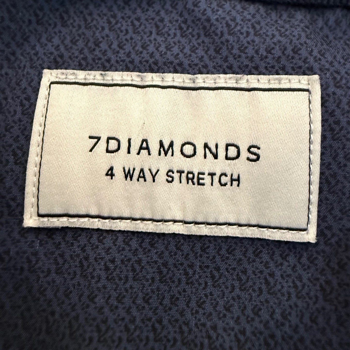 7 Diamonds 4 Way Stretch Shirt Mens Large Blue Geometric Short Sleeve Button Up