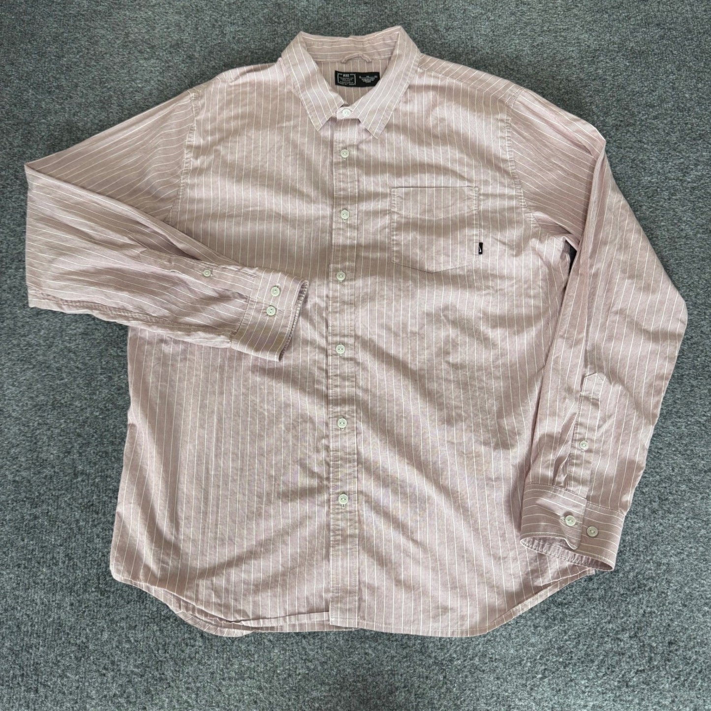 Nike Mens XL Long Sleeve Button Up Shirt Pink Striped Cotton Stretch Casual