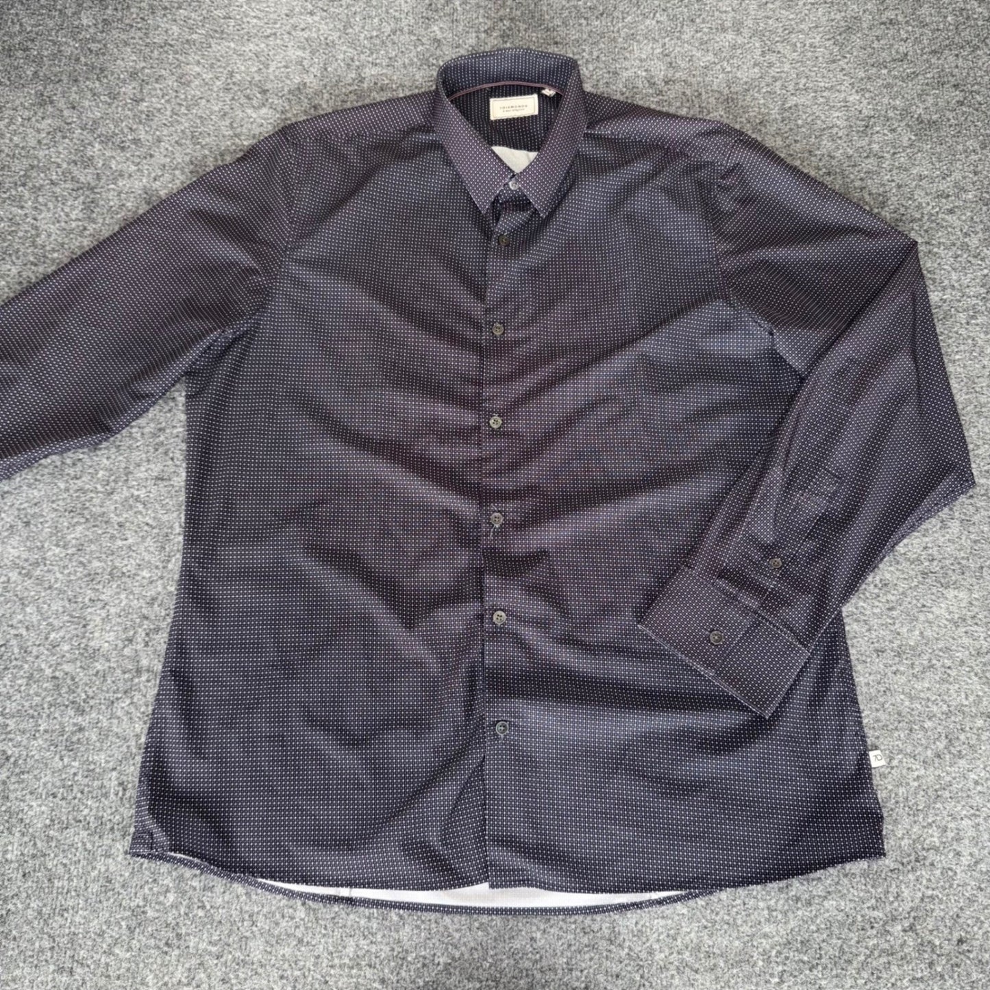 7 Diamonds Men XL Navy Blue Dotted Button Down Shirt 4 Way Stretch Modern Casual