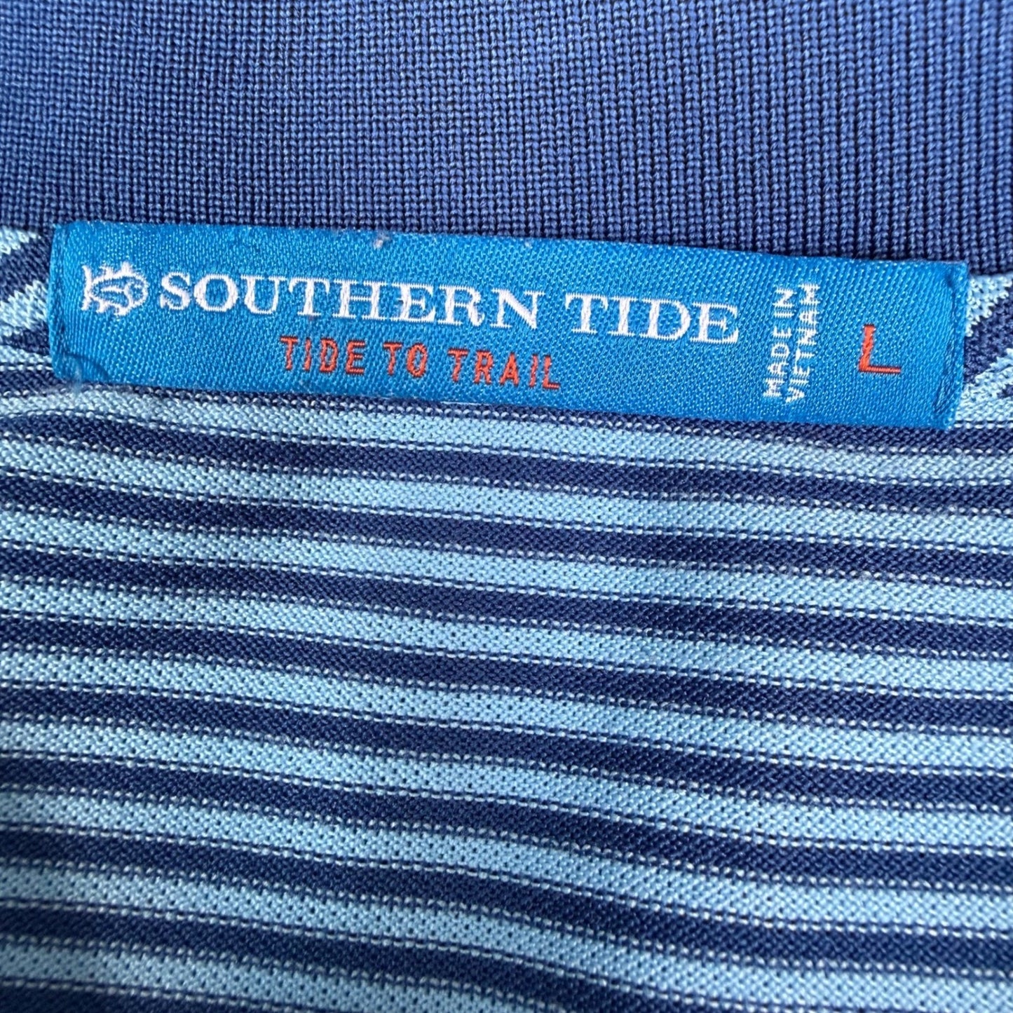 Southern Tide Polo Shirt Mens Large Blue Stripe Tide To Trail Performance Golf