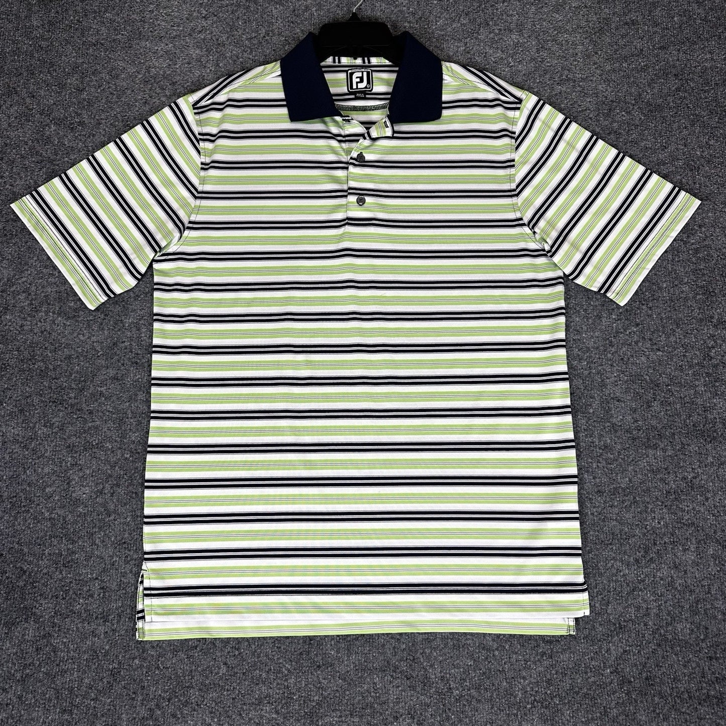 Footjoy Polo Shirt Mens Large Green Striped Athletic Fit FJ Golf Short Sleeve