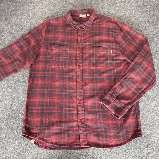 Vans Flannel Shirt Mens XL Red Plaid Long Sleeve Button Up Casual Skate Grunge