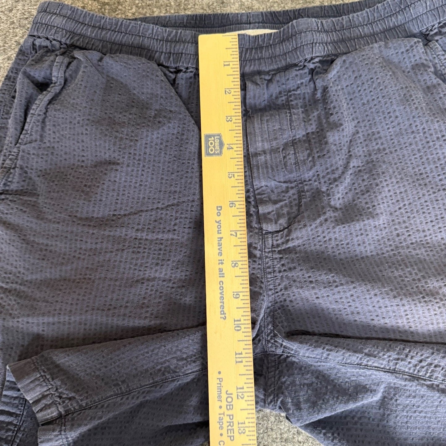 Outerknown Mens Large Navy Blue Seersucker Shorts Sustainable Casual Surf Summer