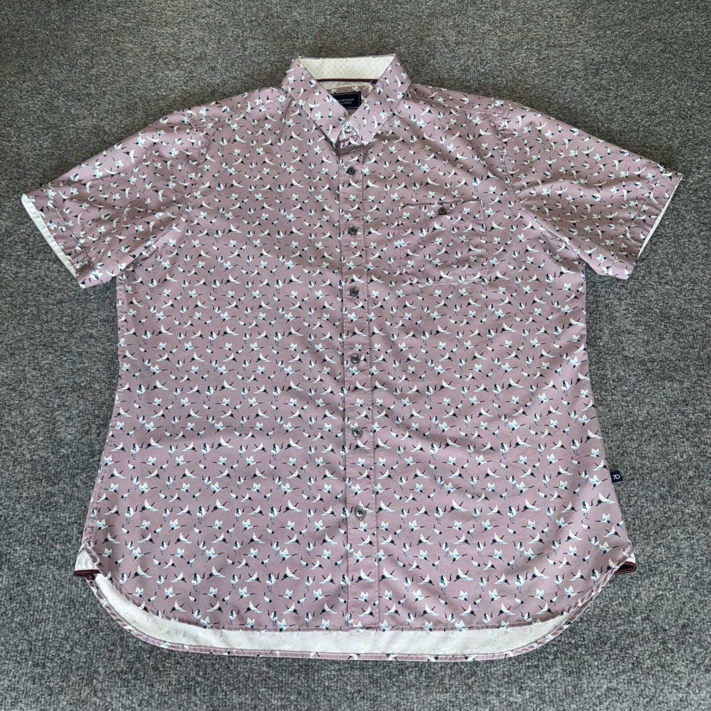 7 Diamonds 4 Way Stretch Button Up Shirt Crane Bird Print Stretch Purple Mens XL