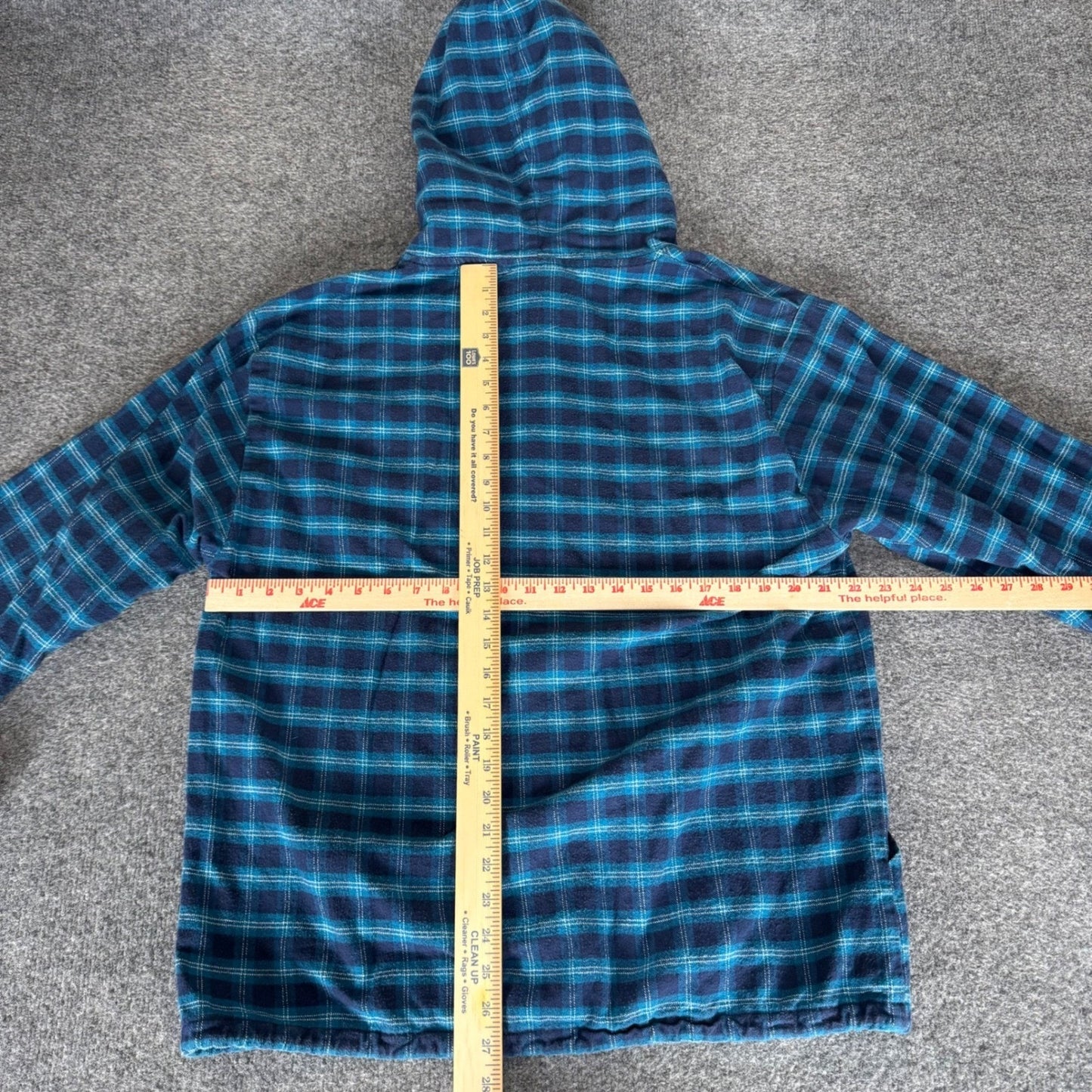 The Vermont Flannel Co Mens Medium Blue Plaid Hooded Pullover Flannel Hoodie USA