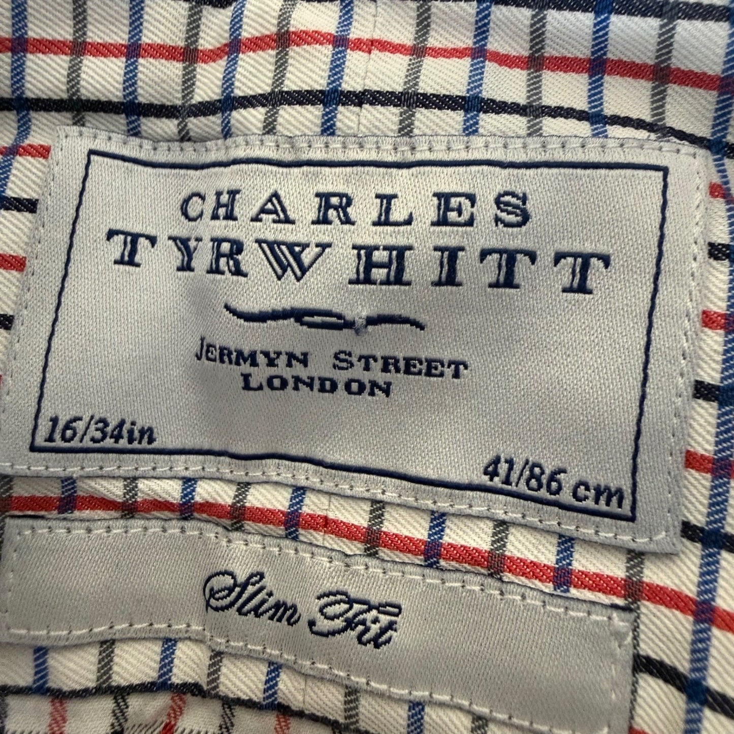 Charles Tyrwhitt Men 16/34 Slim Fit Tattersall Check Cotton Dress Shirt Red Blue