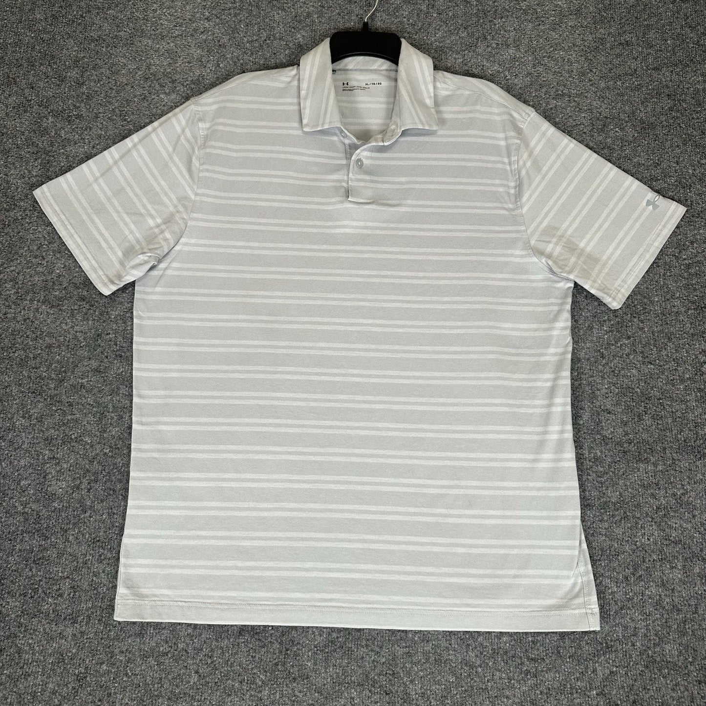 Under Armour Polo Shirt Mens XL Grey Striped Performance Golf Short Sleeve Adult