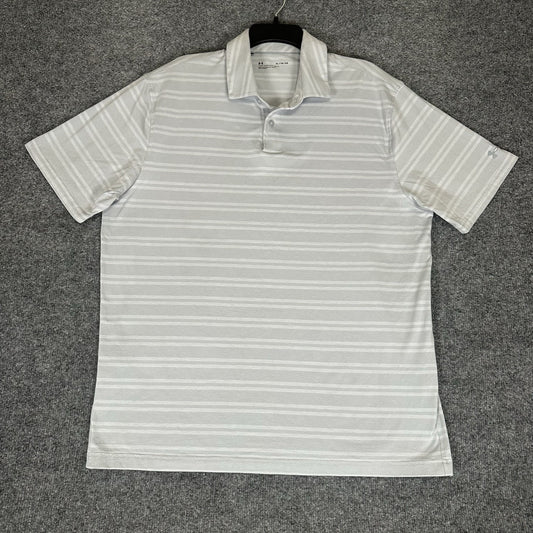Under Armour Polo Shirt Mens XL Grey Striped Performance Golf Short Sleeve Adult
