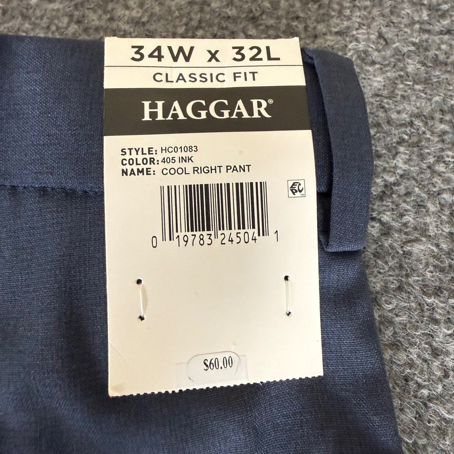 Haggar Cool Right Performance Flex Dress Pants Mens 34x32 Navy Blue Classic Fit