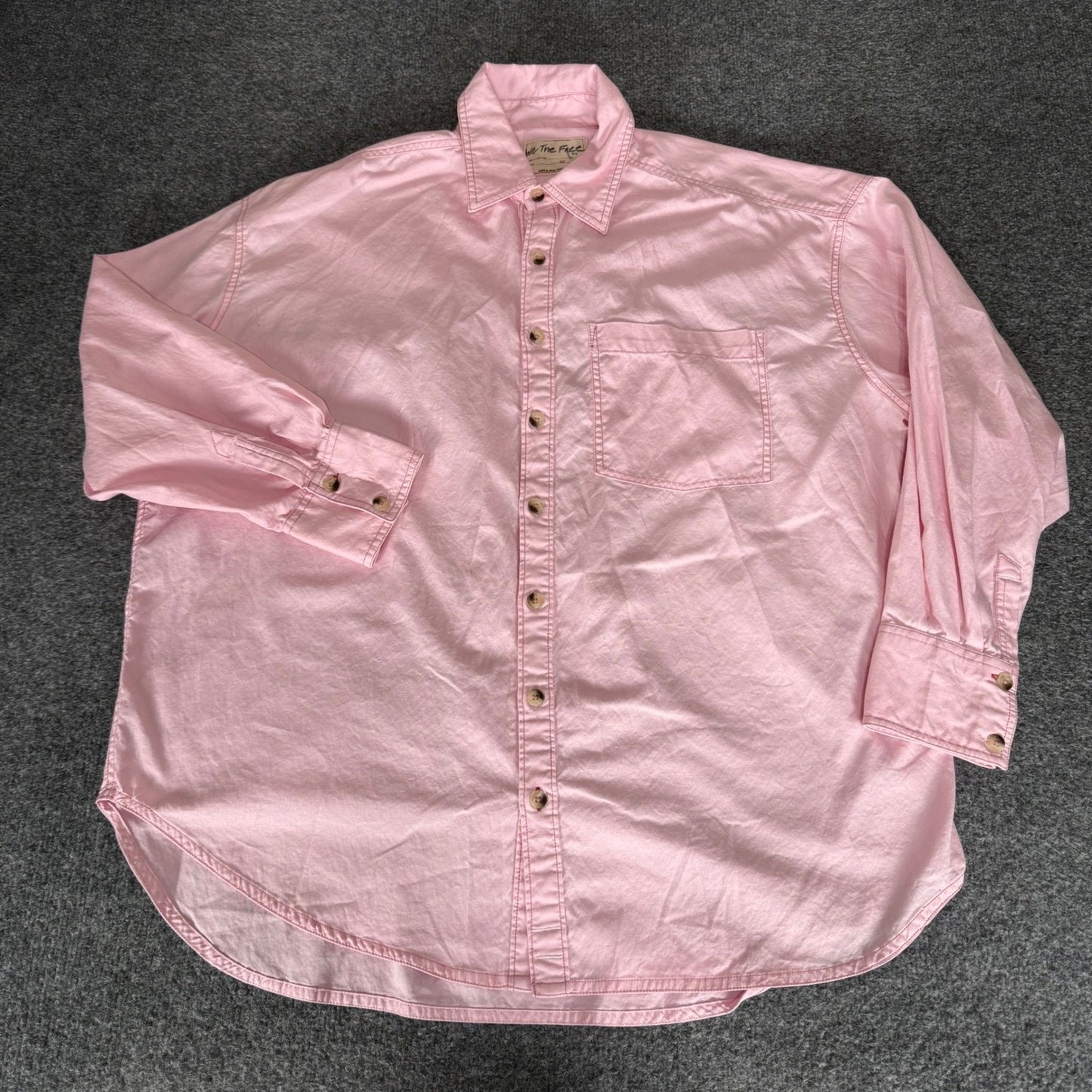 We The Free Free People Mens 2XL Pink Cotton Button Up Shirt Long Sleeve Casual