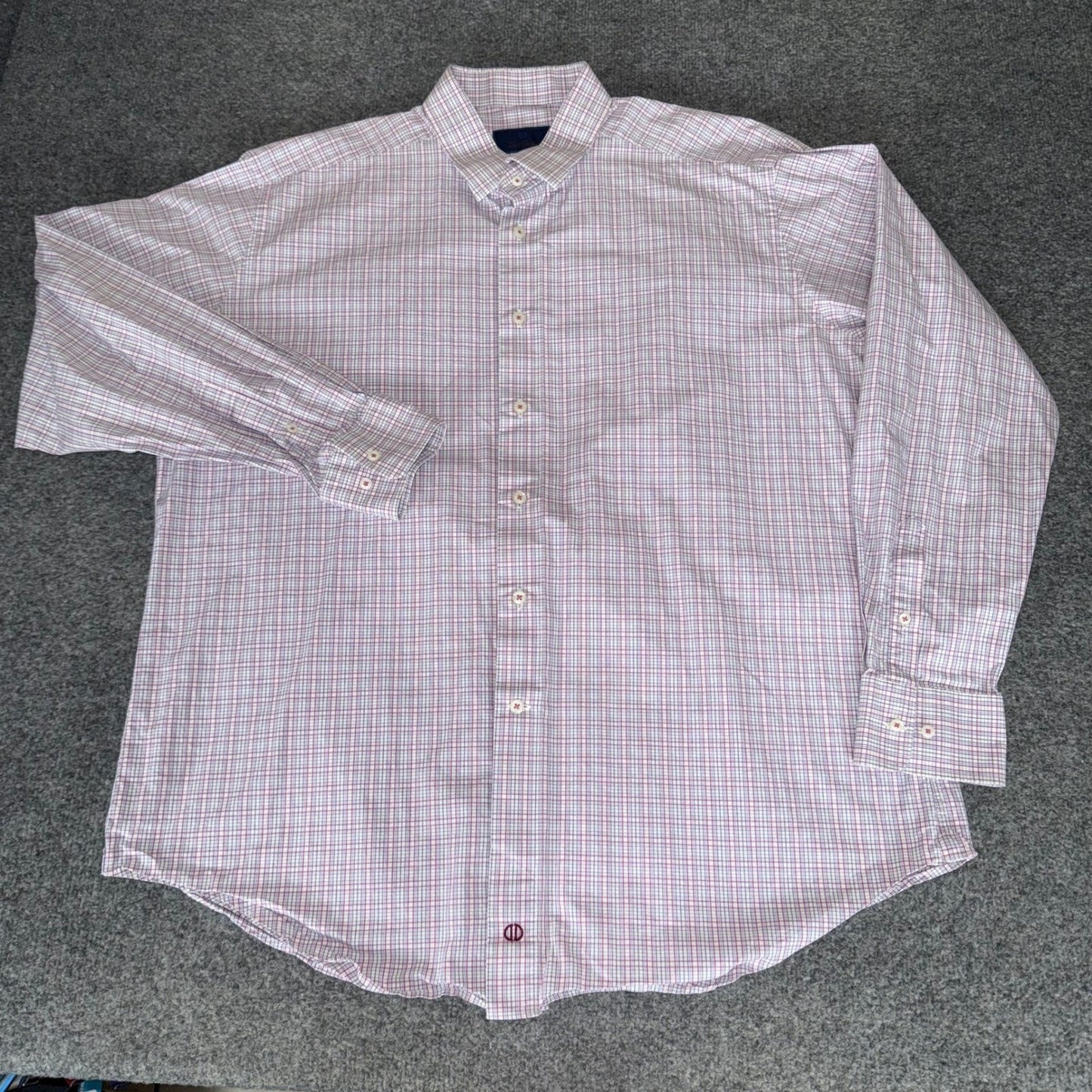 David Donahue Mens 18 36/37 Plaid Dress Shirt Blue Purple Cotton Button Down