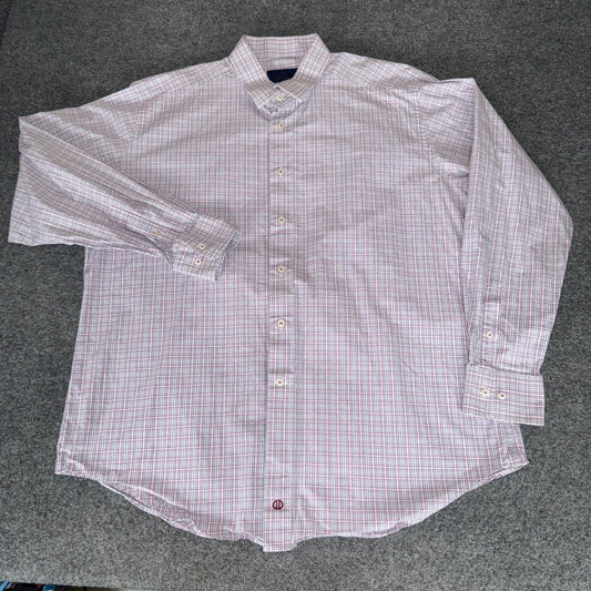 David Donahue Mens 18 36/37 Plaid Dress Shirt Blue Purple Cotton Button Down