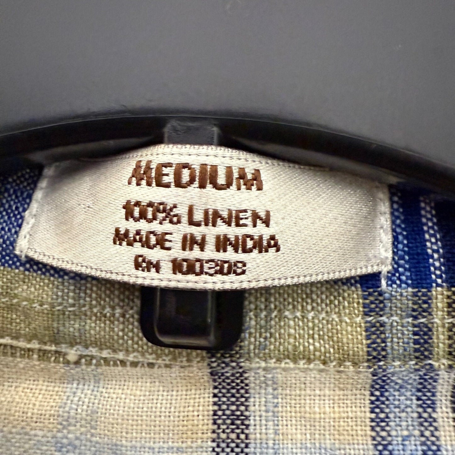 Peter Millar Linen Shirt Blue Plaid Button Up Long Sleeve Casual Men's Medium