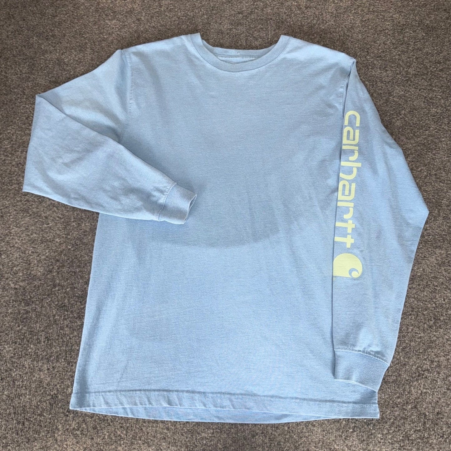 Carhartt Mens S Blue Loose Fit Long Sleeve Graphic Logo T-Shirt Workwear Cotton
